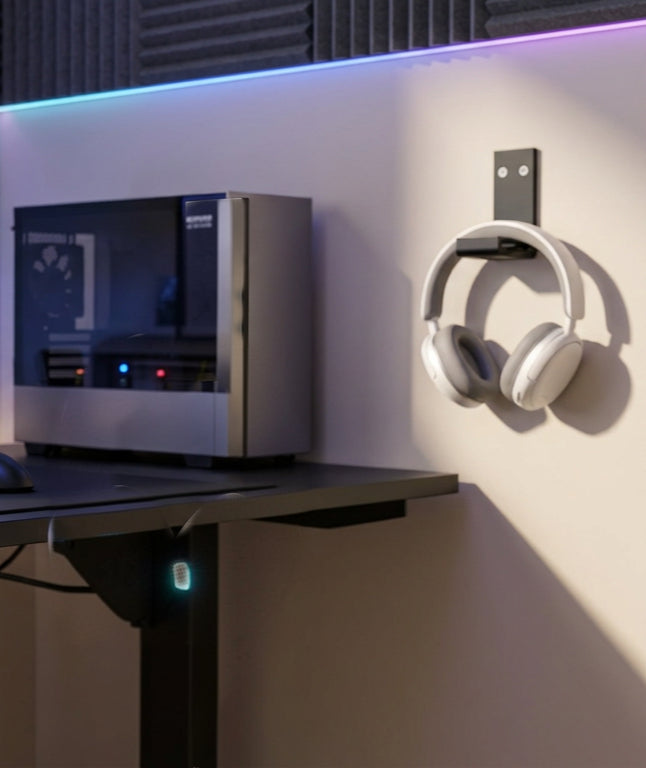Foldable Gaming Headset Holder – Aluminum Under-Desk & Wall Mount with Strong Adhesive
