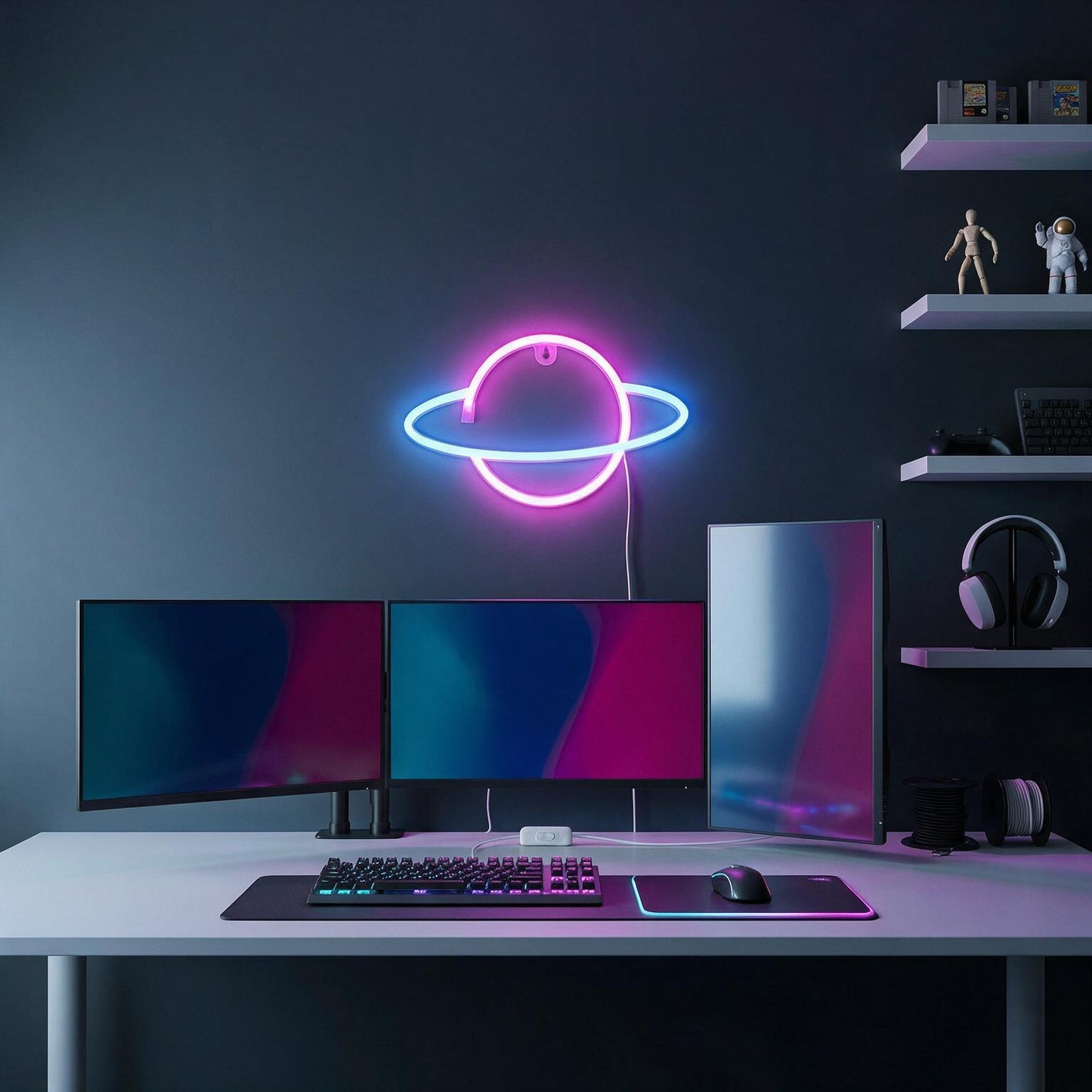 USB Powered Saturn Neon Sign – LED Wall Light for Gaming Room, Bedroom & Home Decor